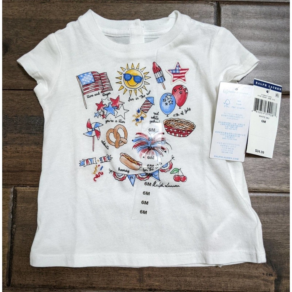 6 months New ralph Lauren 4th July patriotic baby shirt top star patch red white